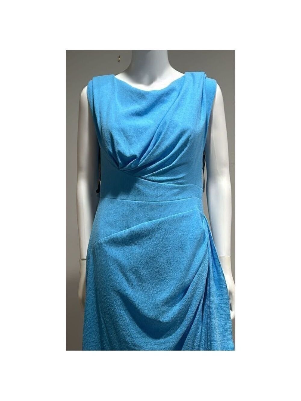 Lela Rose Blue Textured Crepe Side Ruched Midi Dress Size 6 - Picture 5 of 7